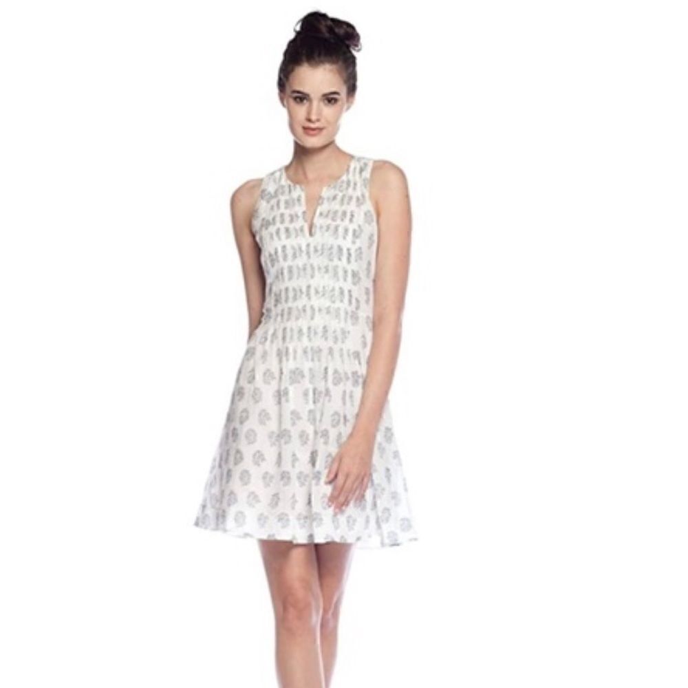 REBECCA TAYLOR Block Print Floral Pleated Pintuck Sleeveless Dress